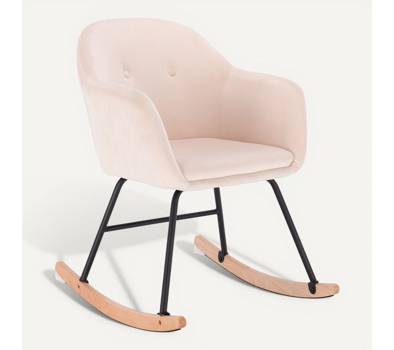 Chaise à Bascule En Velours.fauteuil Relax Avec Pieds En Acier+patin En Bois.crème