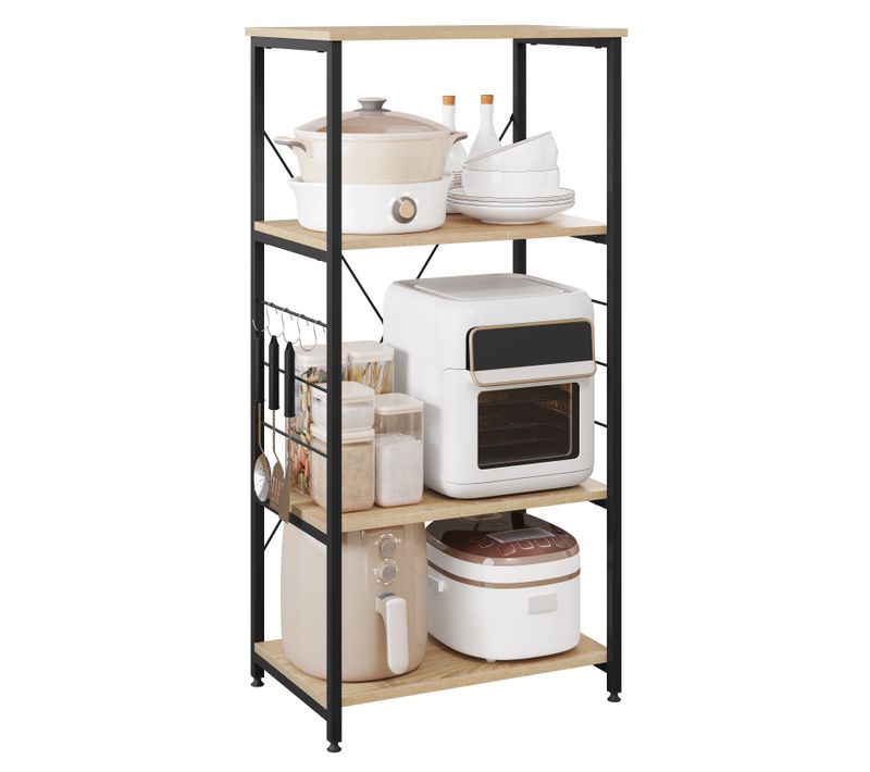 Etagère De Rangement à Micro-Ondes.Étagère Cuisine En Bois+Acier.4 Niveaux.60x40x123.5cm.Noir+Chêne