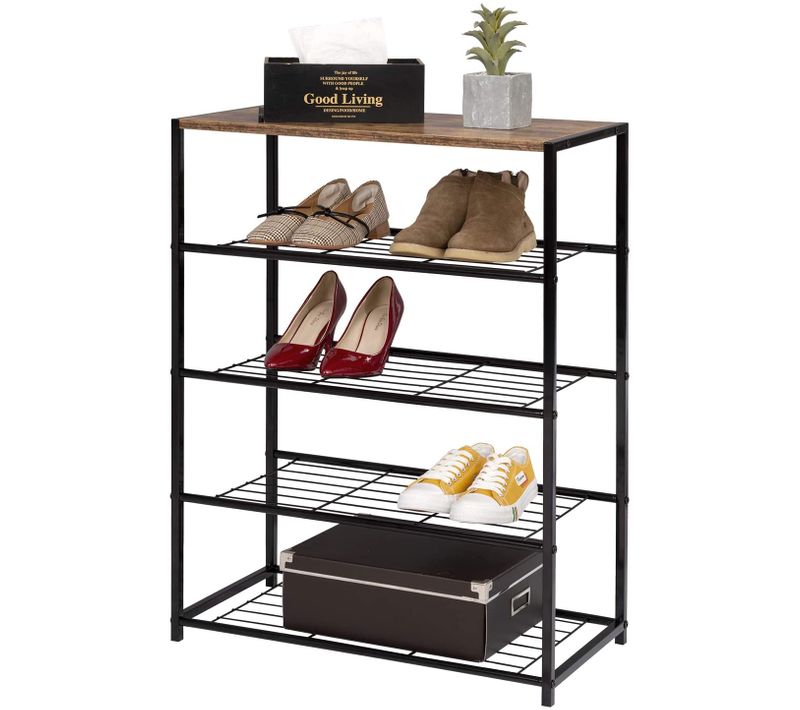 Banc Etagère à Chaussures Avec 4 Étagères. Meuble Rangement Pour 12 Paires. Étagère En Bois+Métal