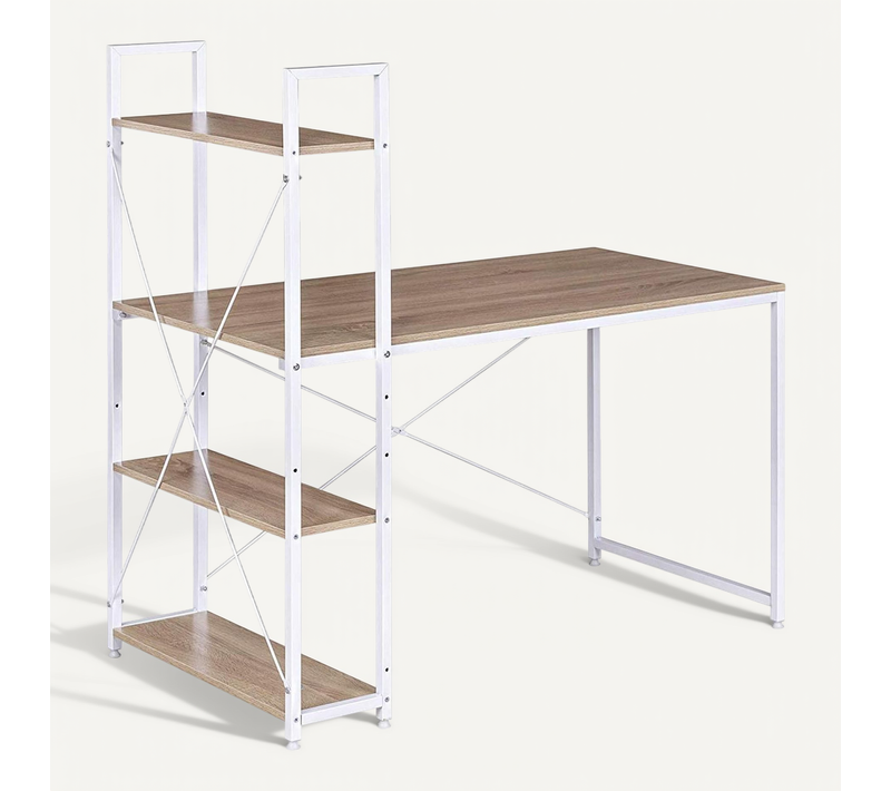 Table De Bureau 120 X 64 X 120 Cm. Table D'ordinateur En Bois+Acier. Blanc+Chêne Clair