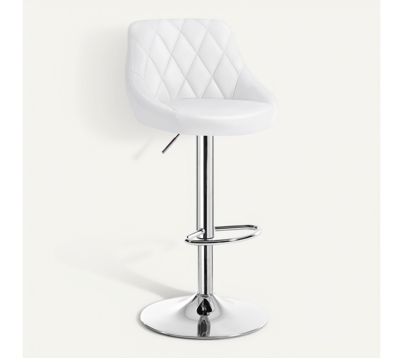 Tabouret De Bar Avec Repose-Pieds - Hauteur Réglable - En Similicuir - Siège Bien Rembourré - Blanc