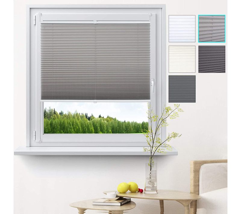 Store Plissé Sans Perçage. Pour Fenêtre Ou Porte.105x130cm Gris. Vh5541gr
