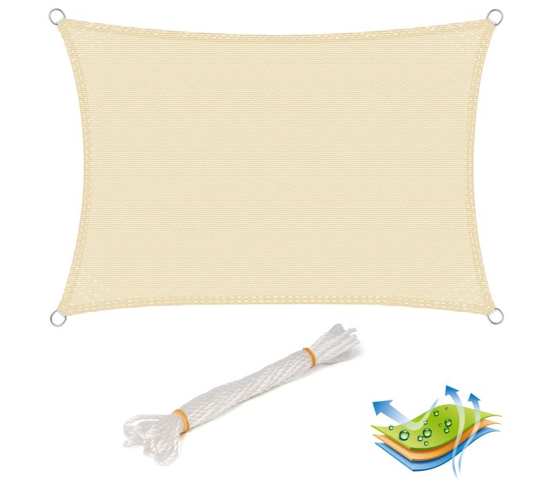 Voile D’ombrage 4x6m Rectangulaire En Hdpe.protection Contre Le Soleil.crème
