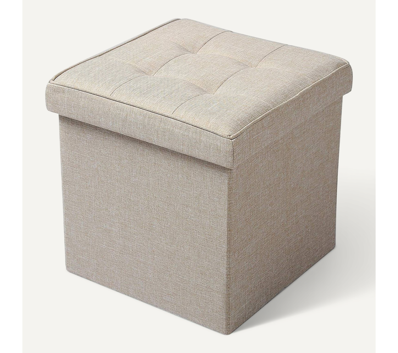 Tabouret Pouf Coffre Boîte De Rangement-siège Rembourré En Lin-siège Pliable-37-5x37-5x38cm-beige
