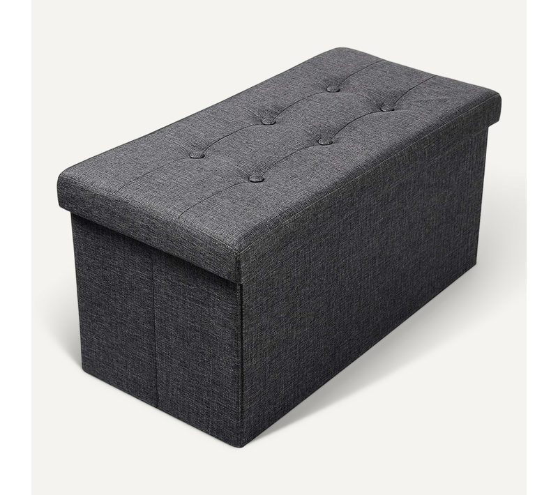 Tabouret Pouf Coffre Boîte De Rangement-siège Rembourré En Lin-chaise Longue-76x37-5x38cm-gris Foncé