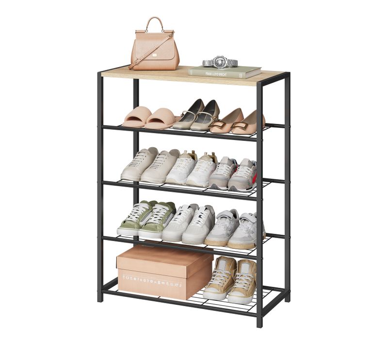 Banc Etagère à Chaussures Avec 4 Étagères. Meuble De Rangement Pour 12 Paires. Étagère En Bois+Métal