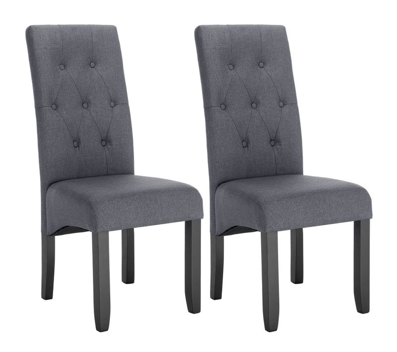 2 X Chaises De Salle à Manger En Lin Et Bois Massif, Scandinaves, 47x42x107 Cm, Gris Foncé