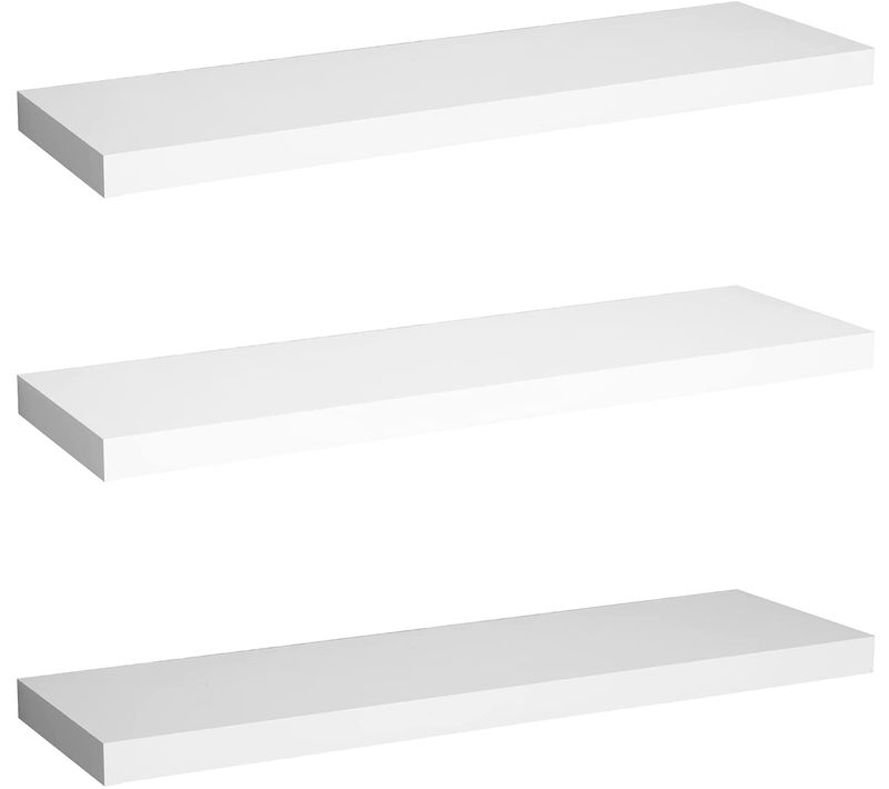 Lot De 3 Étagère Murale Cube En Bois Mdf.fixation Invisible Pour Livres/cd/dvd.110x22.9x3.8cm.blanc