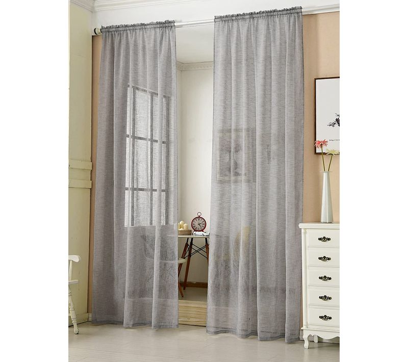 2 Pièces Rideaux Semi-transparents.suspension Avec Passe-tringle. 140x225cm. Gris Foncé.