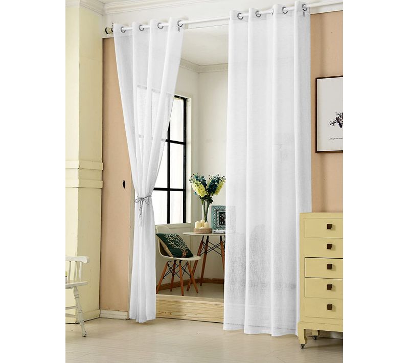 2 Pièces Rideaux Semi-transparents. Voilage à Oeillets. 140x245cm. Blanc. Vh5861ws-2