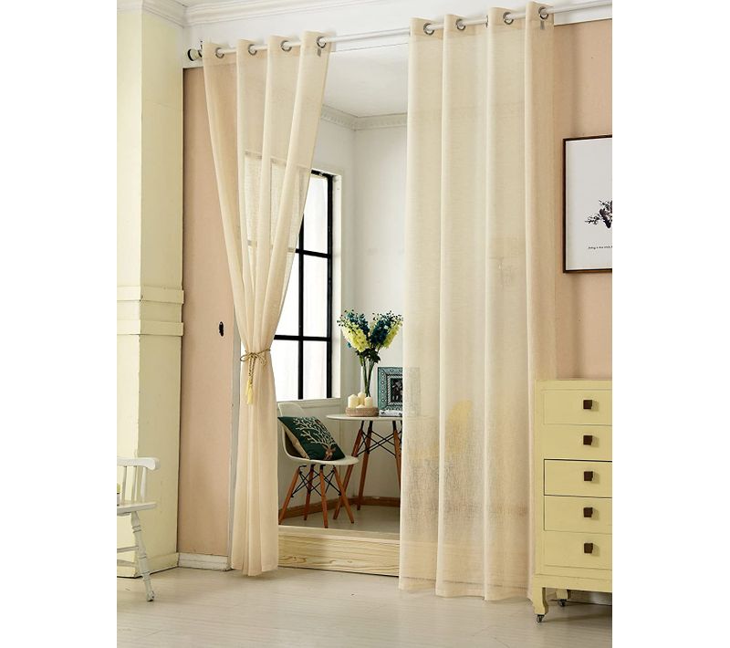 2 Pièces Rideaux Semi-transparents. Voilage à Oeillets. 140x225cm. Sable. Vh5862sd-2