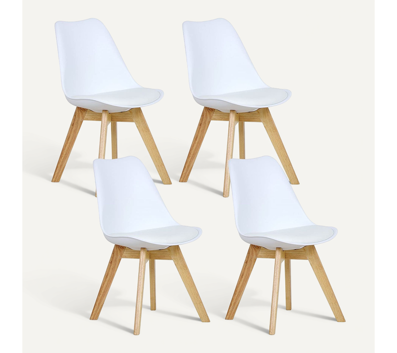Lot De 4 Chaises De Salle à Manger. Pied En Bois. Assise En Similicuir. Style Nordique. Blanc