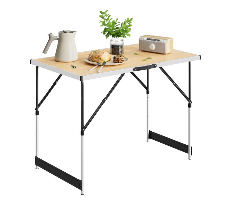 Table De Camping Pliante. Réglable En Hauteur Table De Jardin En Aluminium Acier Mdf.chêne Clair