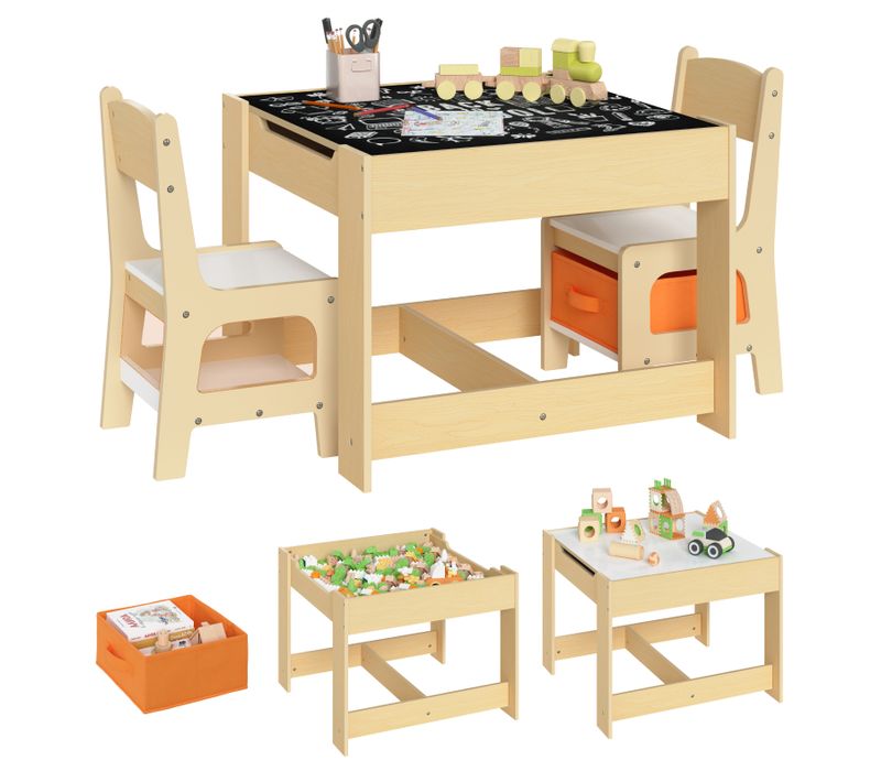 1 Table D'enfant + 2 Chaises Avec Espace De Rangement Pour Enfants D'âge Préscolaire