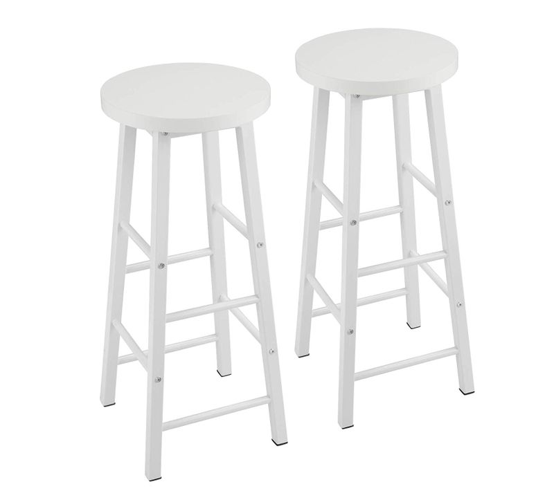 Lot De 2 Tabourets De Bar-tabouret De Cuisine-chaise De Salle à Manger-en Métal + Mdf-blanc