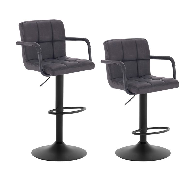 Lot De 2 Tabourets De Bar Avec Dossier - Siège Bien En Similicuir - Pieds En Acier - Noir