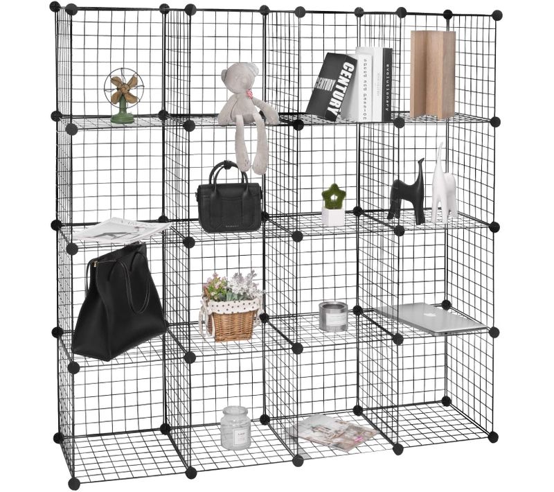 Étagère Cube En Grille Étagère Diy Pour Rangement Armoire De Penderie Noir 16 Compartiments