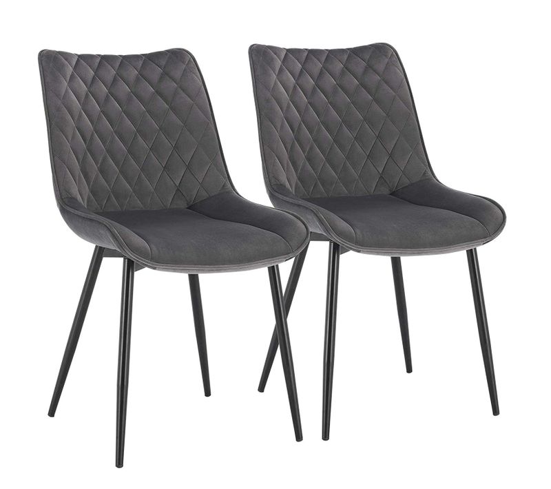Lot De 2 Chaises De Salle à Manger.siège En Velours.chaises De Cusine.pieds En Métal.gris Foncé