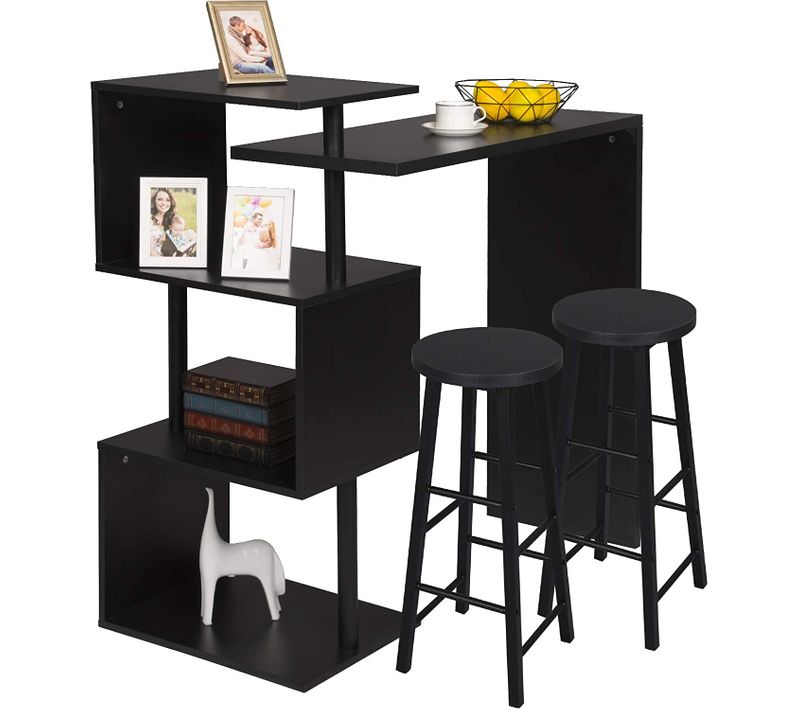 Table De Bar Rotatif + Lot De 2 Tabourets De Bar Structure En Métal Plateau En Mdf-noir