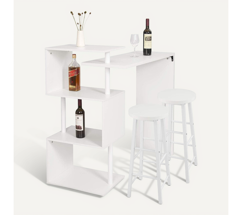 Table De Bar Rotatif + Lot De 2 Tabourets De Bar Structure En Métal Plateau En Mdf-blanc