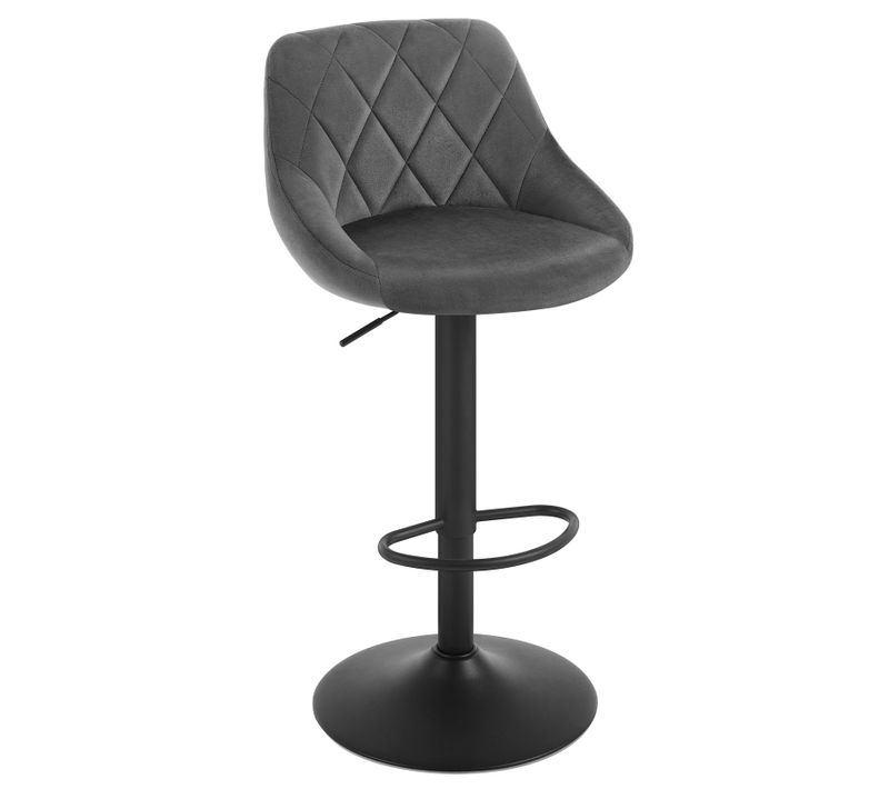 Tabouret De Bar Siège Bien En Velours -Chaise De Bar-Hauteur Réglable Pieds En Métal-Gris Foncé