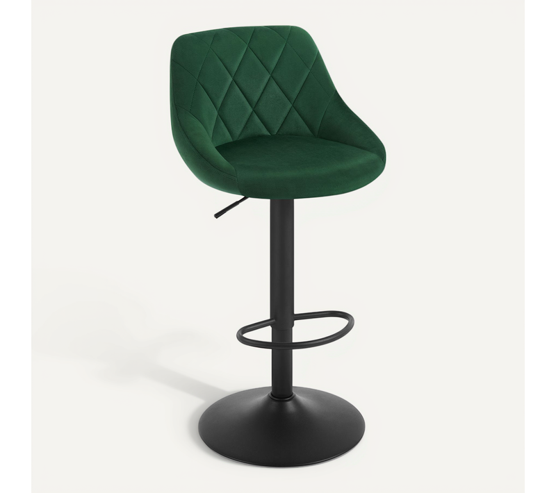 Tabouret De Bar Siège Bien En Velours - Chaise De Bar - Hauteur Réglable Pieds En Métal - Vert Foncé