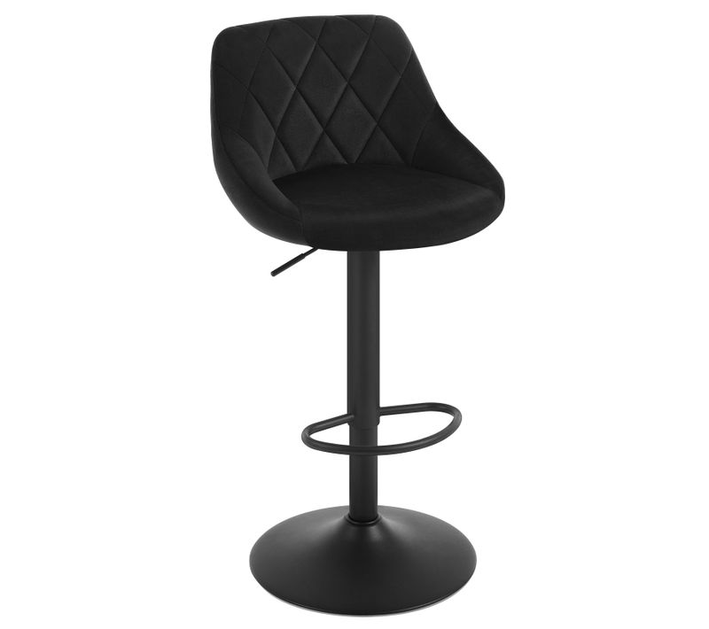 Tabouret De Bar Siège Bien Rembourré En Velours -Chaise De Bar-Hauteur Réglable Pieds En Métal-Noir
