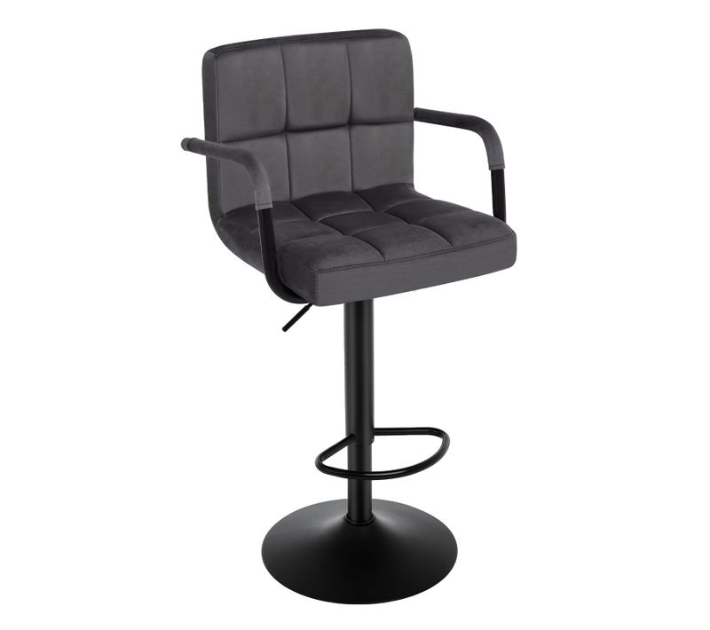 Tabouret De Bar Tabouret Avec Dossier-bistro Assise En Velours- Et 360⁰ Rotatif-gris Foncé