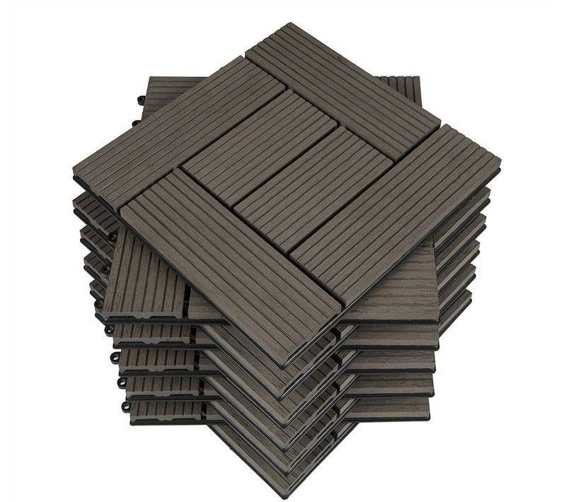 Lot De 11 Carrelages De Sol Dalle Wpc 30x30 Cm Jardin Terrasse Extérieur Fixation Plug-in.gris