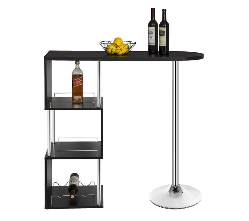 1xTable De Bar En MDF+Métal.Table Cuisine Avec 3 Tablettes Et Porte-Bouteilles.113x40x105cm.Noir