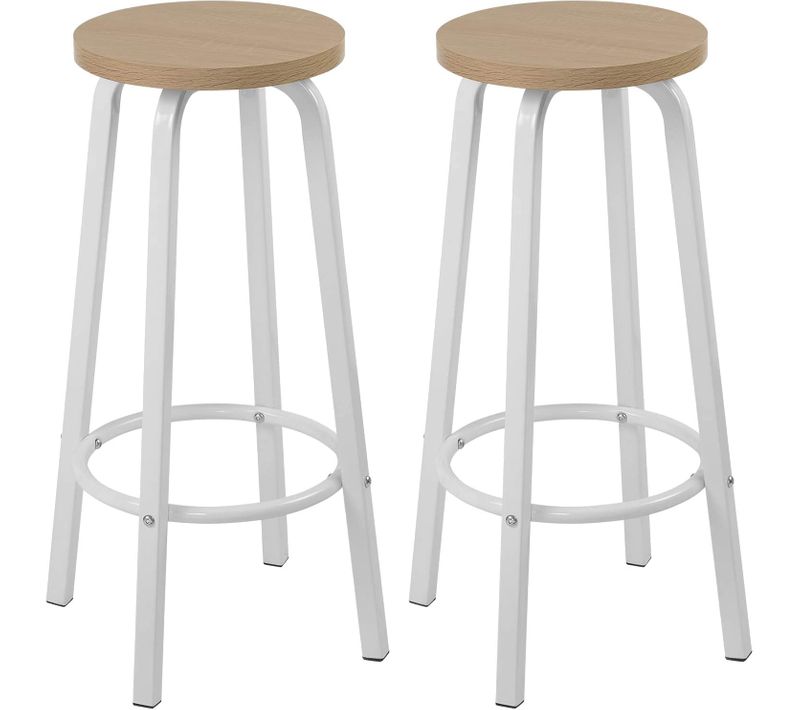 Lot De 2 Tabourets De Bar-Bistrot-Tabouret De Cuisine-Structure En Métal-Siège En Mdf - Chêne Clair