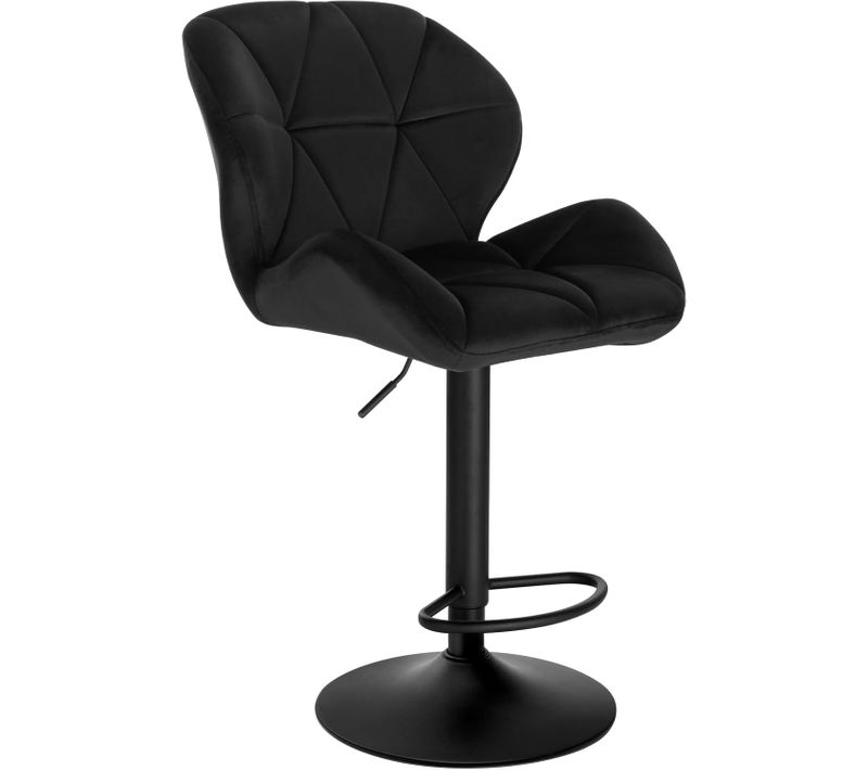 Tabouret De Bar Réglable En Hauteur Avec Dossier - Siège Rembouré En Velours - Pied En Métal - Noir