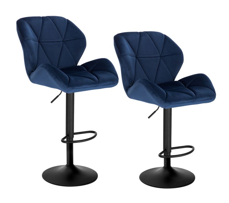 Lot De 2 Tabourets De Bar - Siège En Velours - Pieds En Métal - Hauteur Réglable - Bleu
