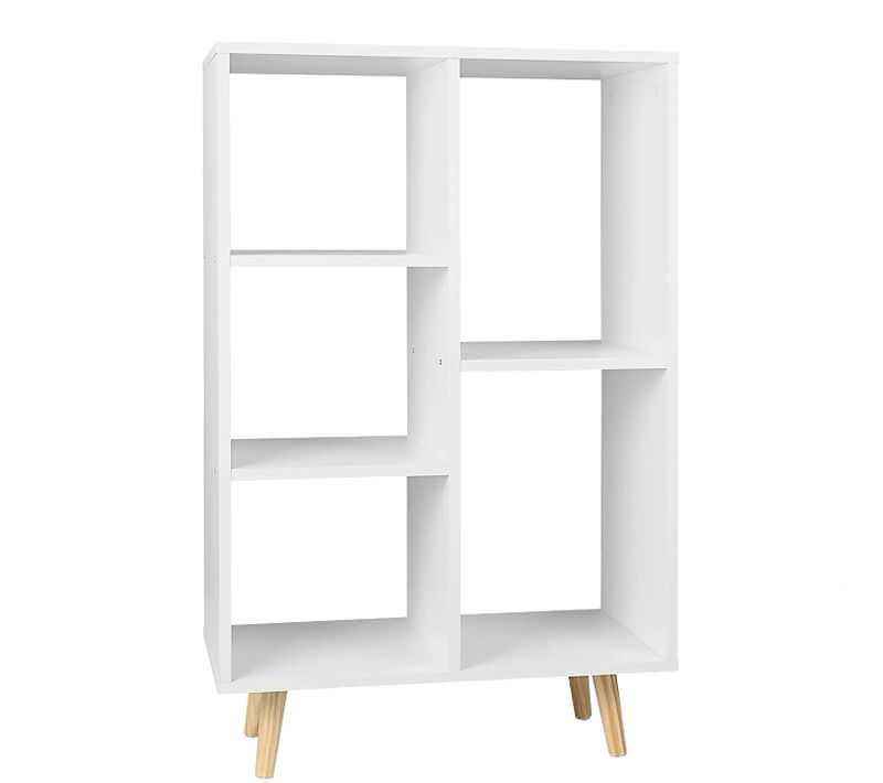 Bibliothèque à 5 Niveaux. Étagère De Rangement Avec Pieds En Bois Massif. Blanc. 60x95x30 Cm