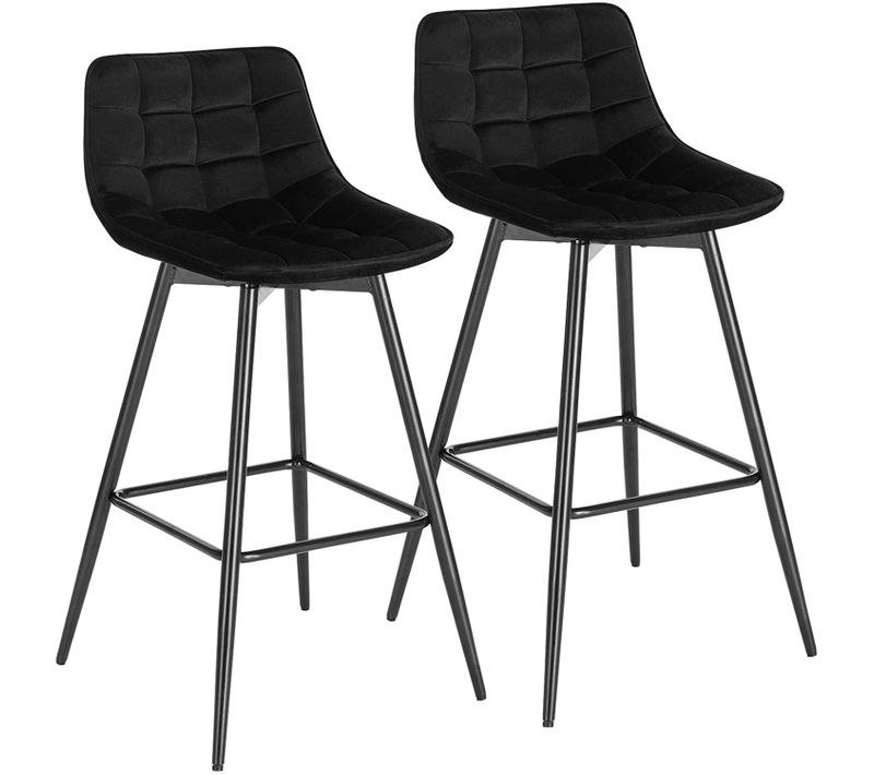 Lot De 2 Tabourets De Bar - Tabourets Pour Bar - Bistro - Siège En Velours - Pieds En Métal - Noir
