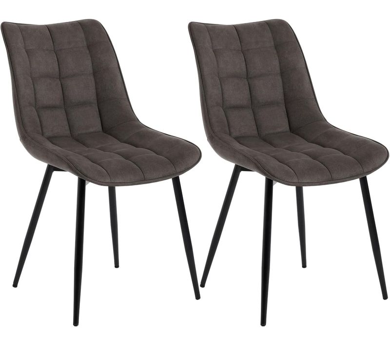 2 x Chaises De Salle à Manger, Chaises De Cuisine  En Tissu Simili-Cuir + Métal, Gris Foncé