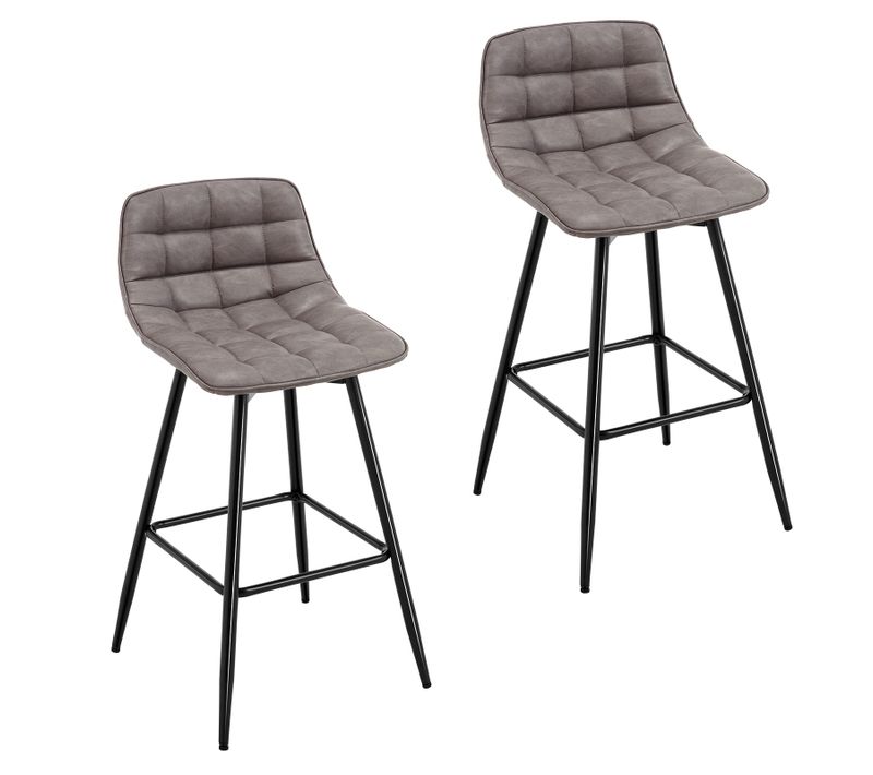 Lot De 2 Tabourets De Bar Avec Repose-Pieds-Tabourets Bar-Bistro-En Similicuir + Métal-Gris Foncé