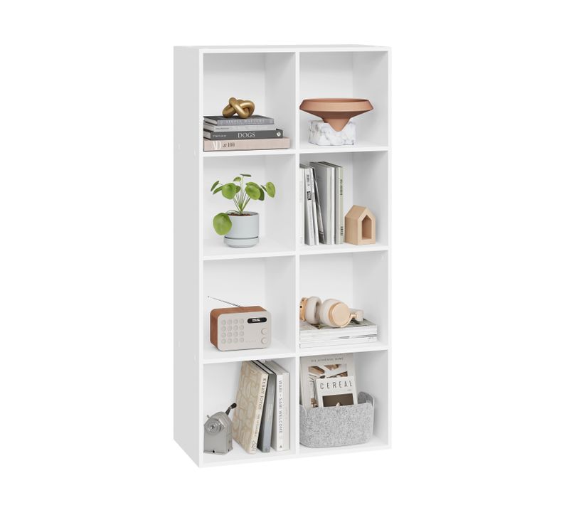 Bibliothèque Avec 8 Compartiments 60x29.5x121cm-Étagère De Rangement-Étagère De Bureau En Mdf-Blanc