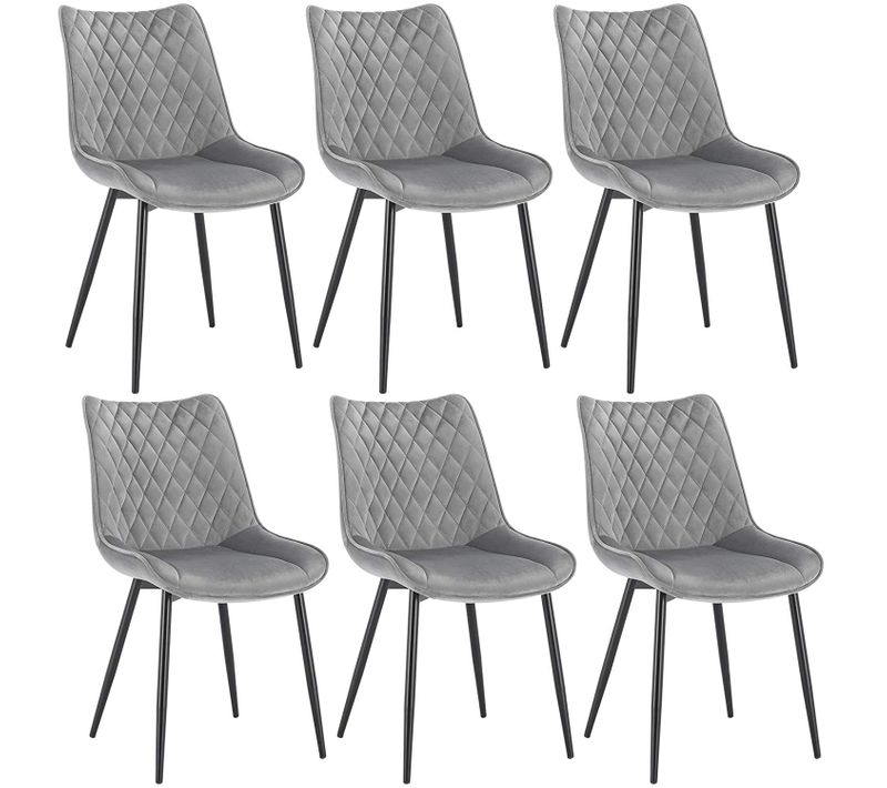 Lot De 6 Chaises De Salle à Manger.siège En Velours.chaises De Cusine.pieds En Métal.gris Clair