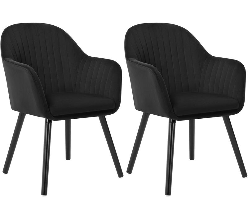 2x Chaises De Salle À Manger  En Velours - Pour Cuisine Salon - Café - Noir