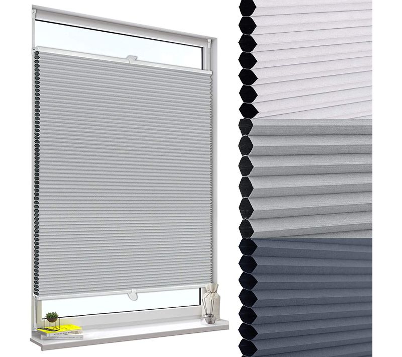 Store Plissé Nid D'abeille.sans Perçage Avec Porte-pince.store Plissé Antisolaire85x130 Cmblanc+gris
