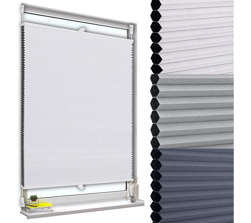 Store Plissé Nid D'abeille.sans Perçage Avec Porte-pince.store Plissé Antisolaire.95x130 Cm.blanc