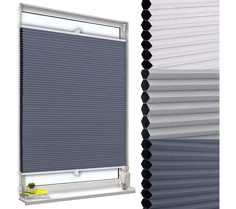 Store Plissé Nid D'abeille Sans Perçage Avec Porte-pince.store Antisolaire.60x130 Cmblanc+bleu
