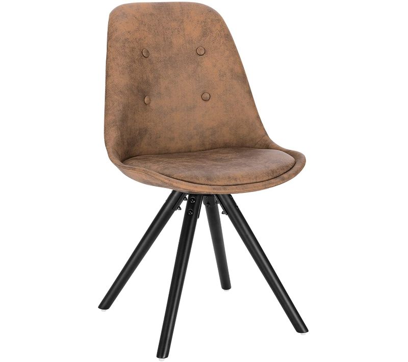 Chaise De Salle à Manger Chaise De Cuisine En Tissu Simili-cuir + Bois Massif Brun Foncé