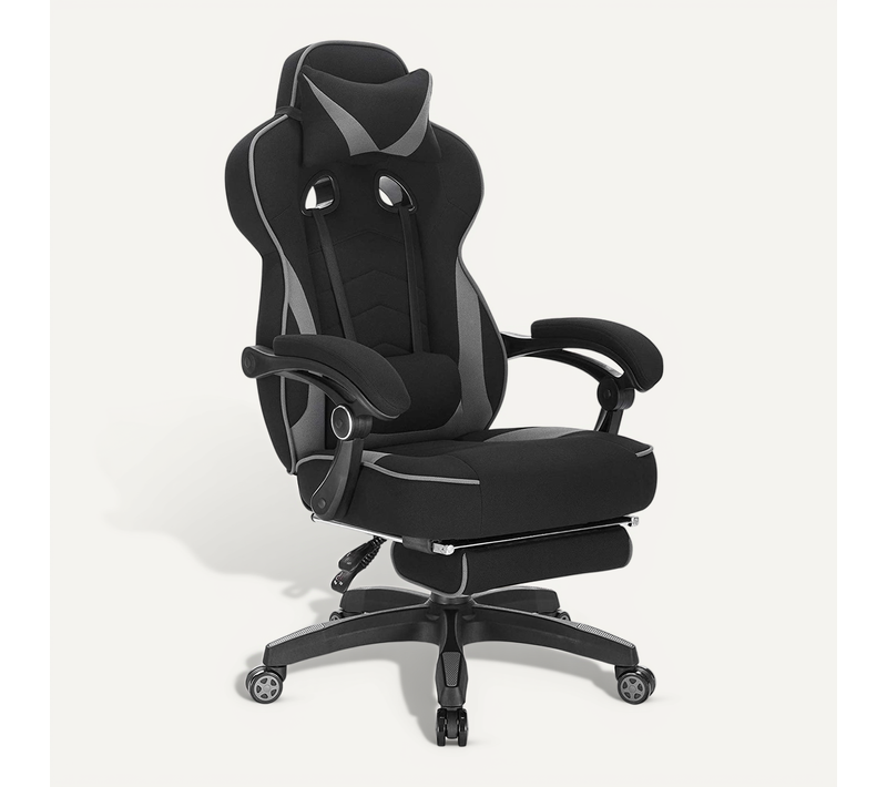 Fauteuil De Bureau.Chaise De Gaming Avec Appuie-Tête Et Repose-pieds.Siège En Tissu.Girs