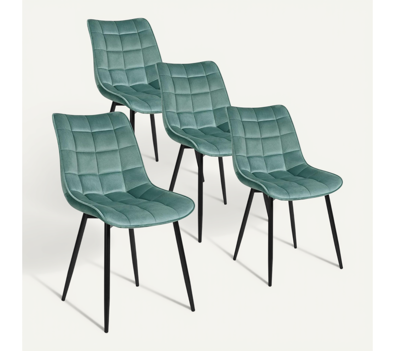 4x Chaises De Salle à Manger - Chaises De Cuisine - Siège En Velours - Pieds En Métal - Vert Turc