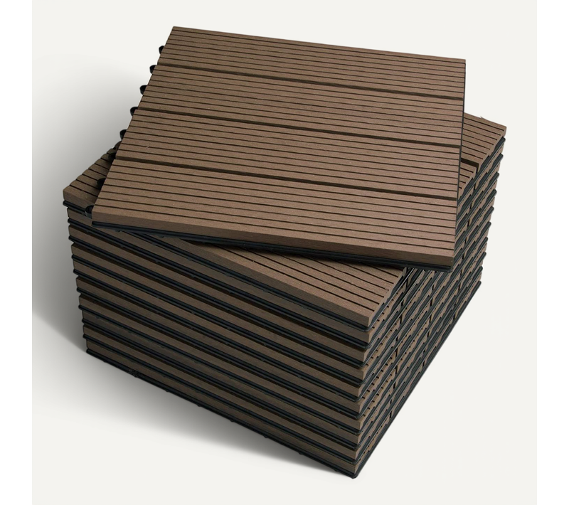 Wpc Carrelage De Sol 30x30 Cm.revêtement De Sol En Composite Bois-plastique.café(22 Pièces/2 M²)
