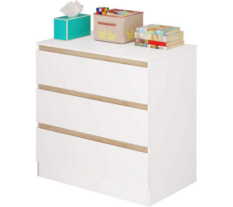 Commode bébé avec 3 Tiroirs en panneau aggloméré Blanc.