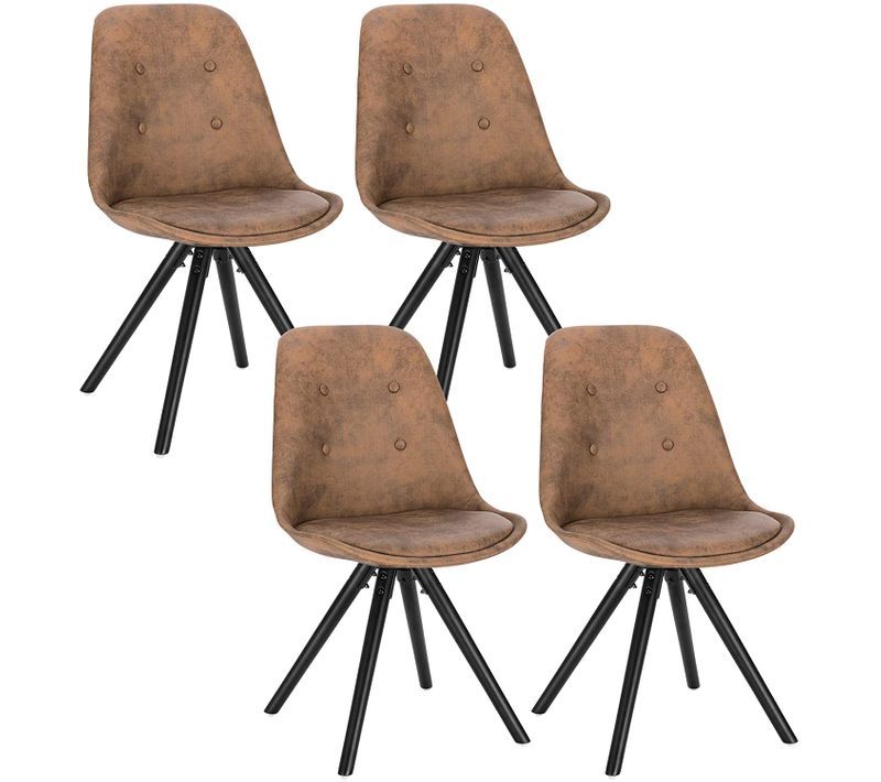 4xChaisess De Salle à Manger Chaises De Cuisine En Tissu Simili-cuir + Bois Massif Brun Foncé