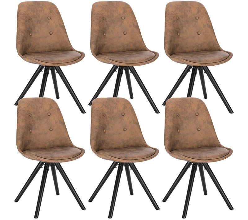 6xChaisess De Salle à Manger Chaises De Cuisine En Tissu Simili-cuir + Bois Massif Brun Foncé